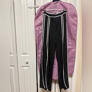 Fashion Nova Black Track Pants with White Stripes